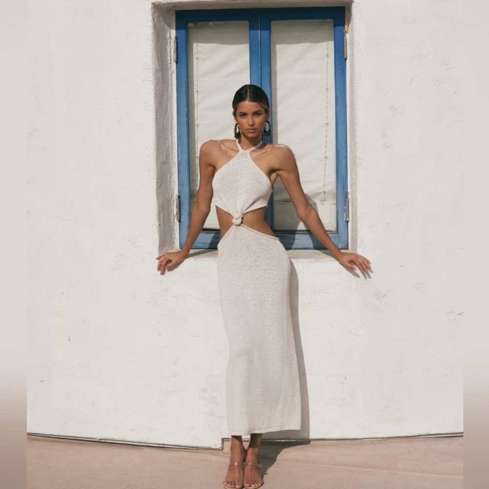 Cult Gaia White Halter Knot Midi Dress M Medium MSRP $458